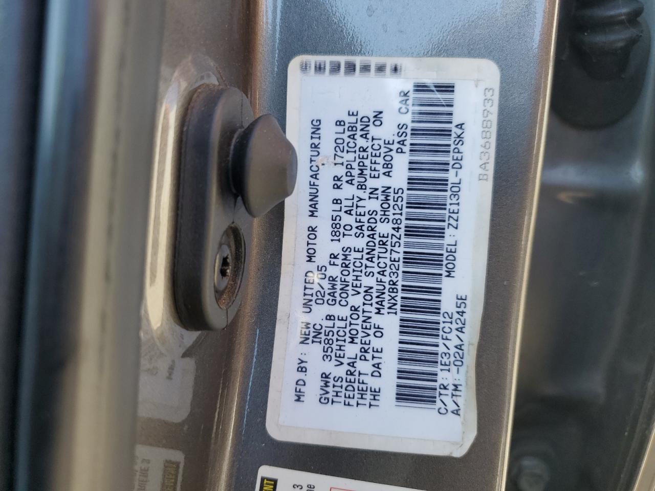 2005 Toyota Corolla Ce VIN: 1NXBR32E75Z481255 Lot: 63529495