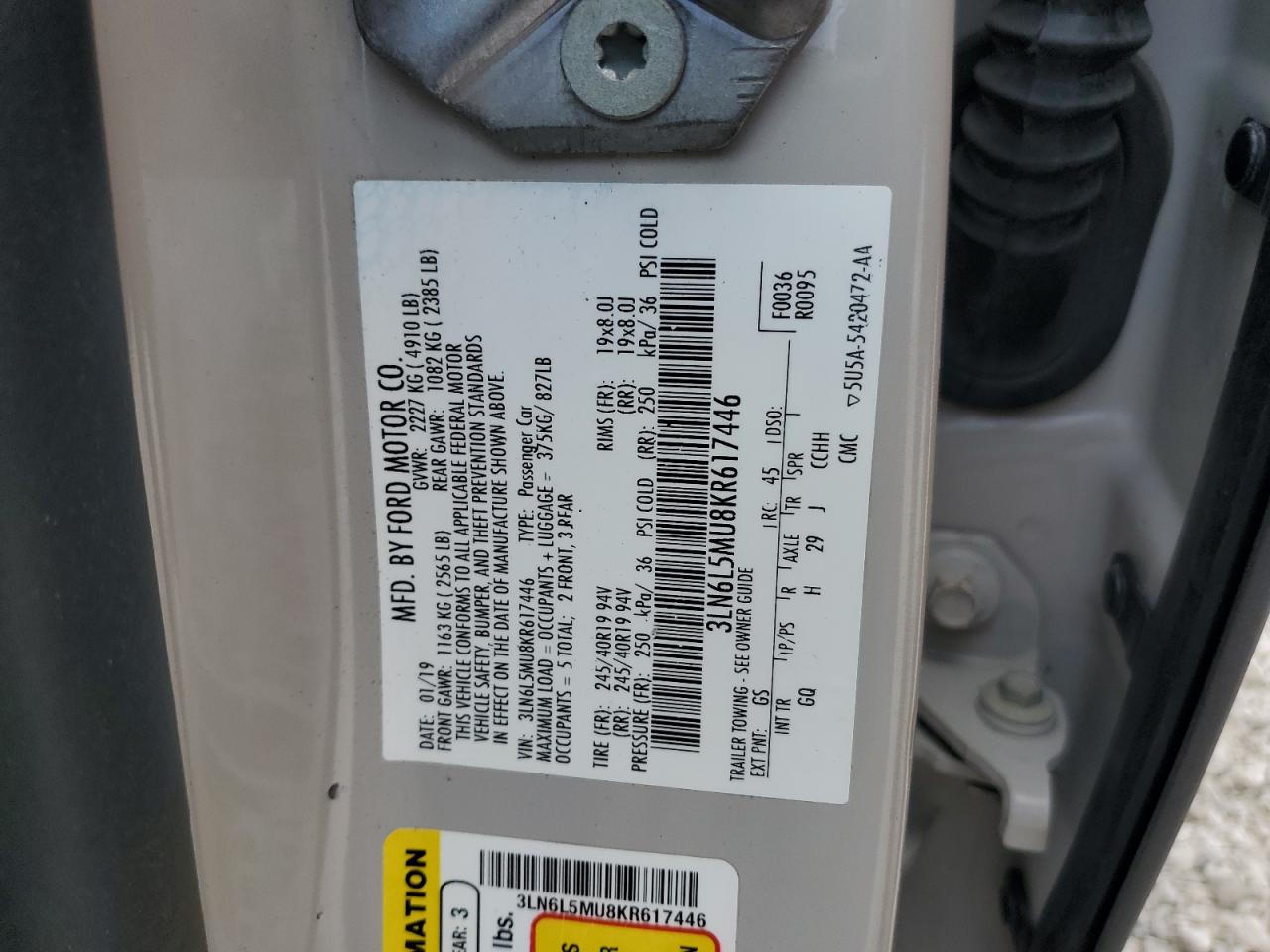 2019 Lincoln Mkz Reserve Ii VIN: 3LN6L5MU8KR617446 Lot: 64405845