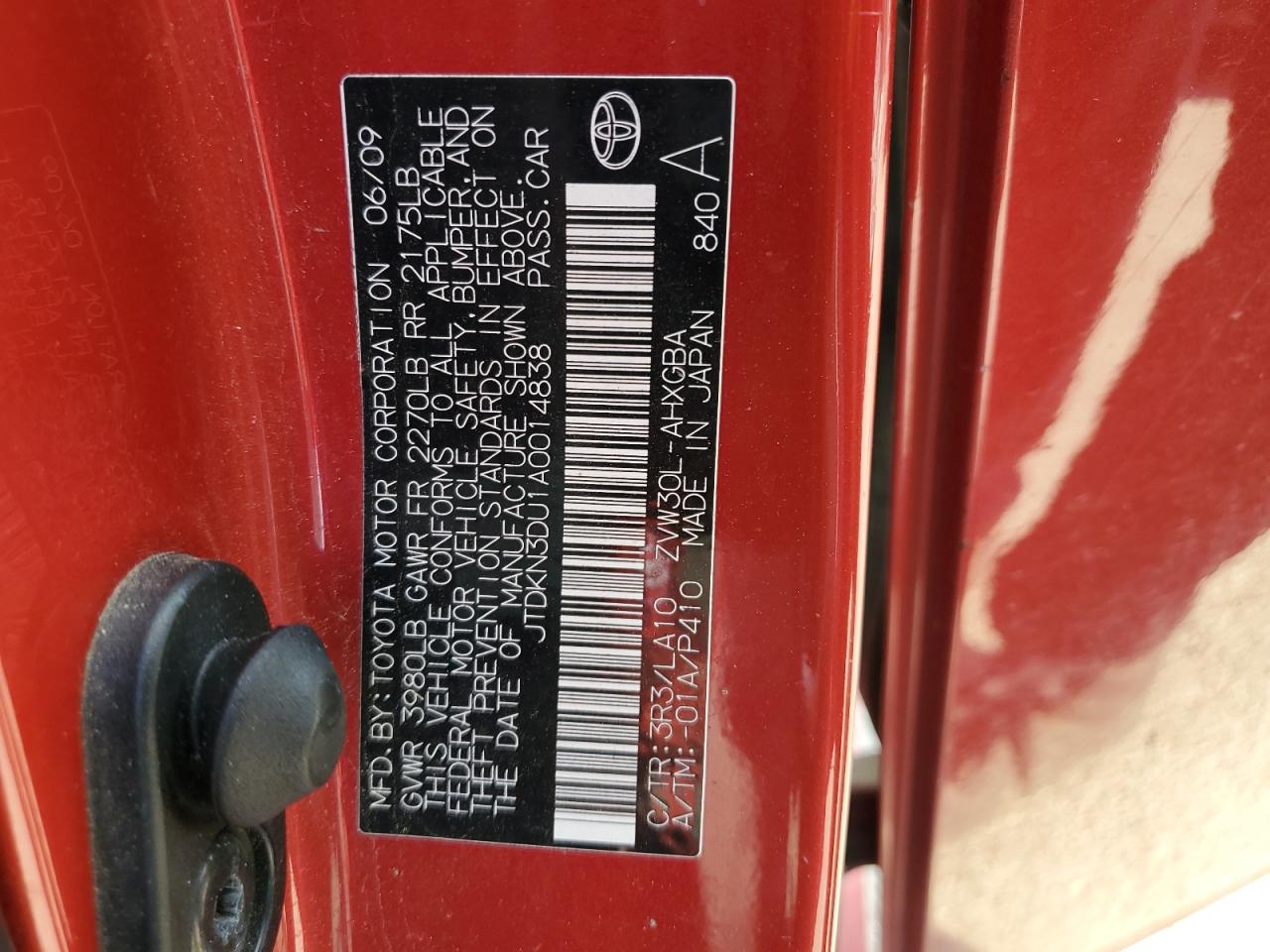 2010 Toyota Prius VIN: JTDKN3DU1A0014838 Lot: 64665785