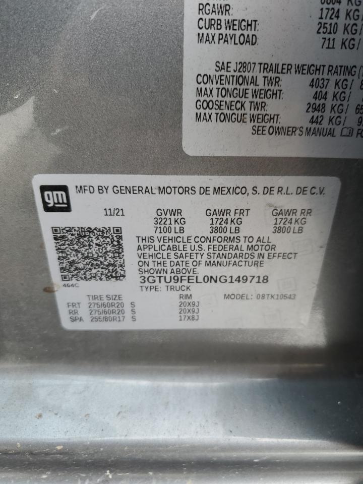 2022 GMC Sierra Limited K1500 Denali VIN: 3GTU9FEL0NG149718 Lot: 65631775