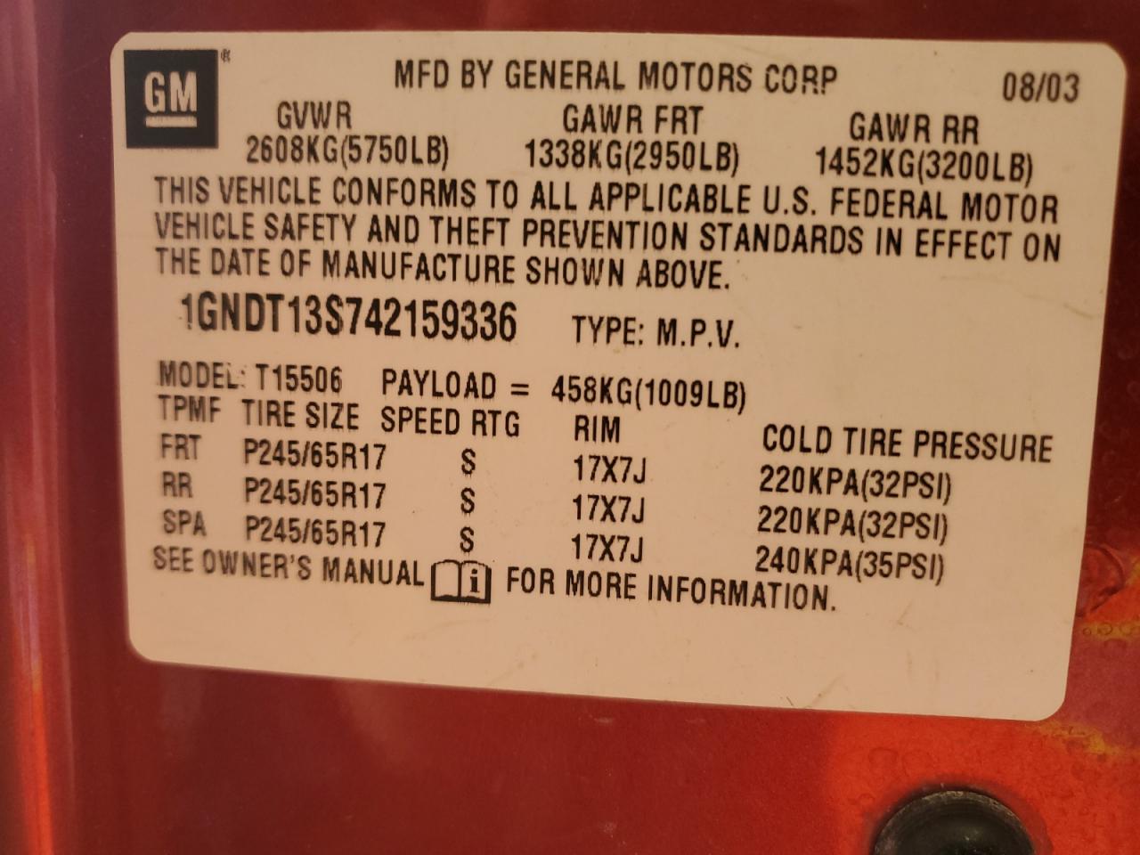 2004 Chevrolet Trailblazer Ls VIN: 1GNDT13S742159336 Lot: 63998075