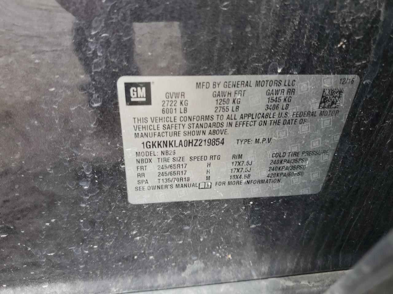 2017 GMC Acadia Sle VIN: 1GKKNKLA0HZ219854 Lot: 64036645