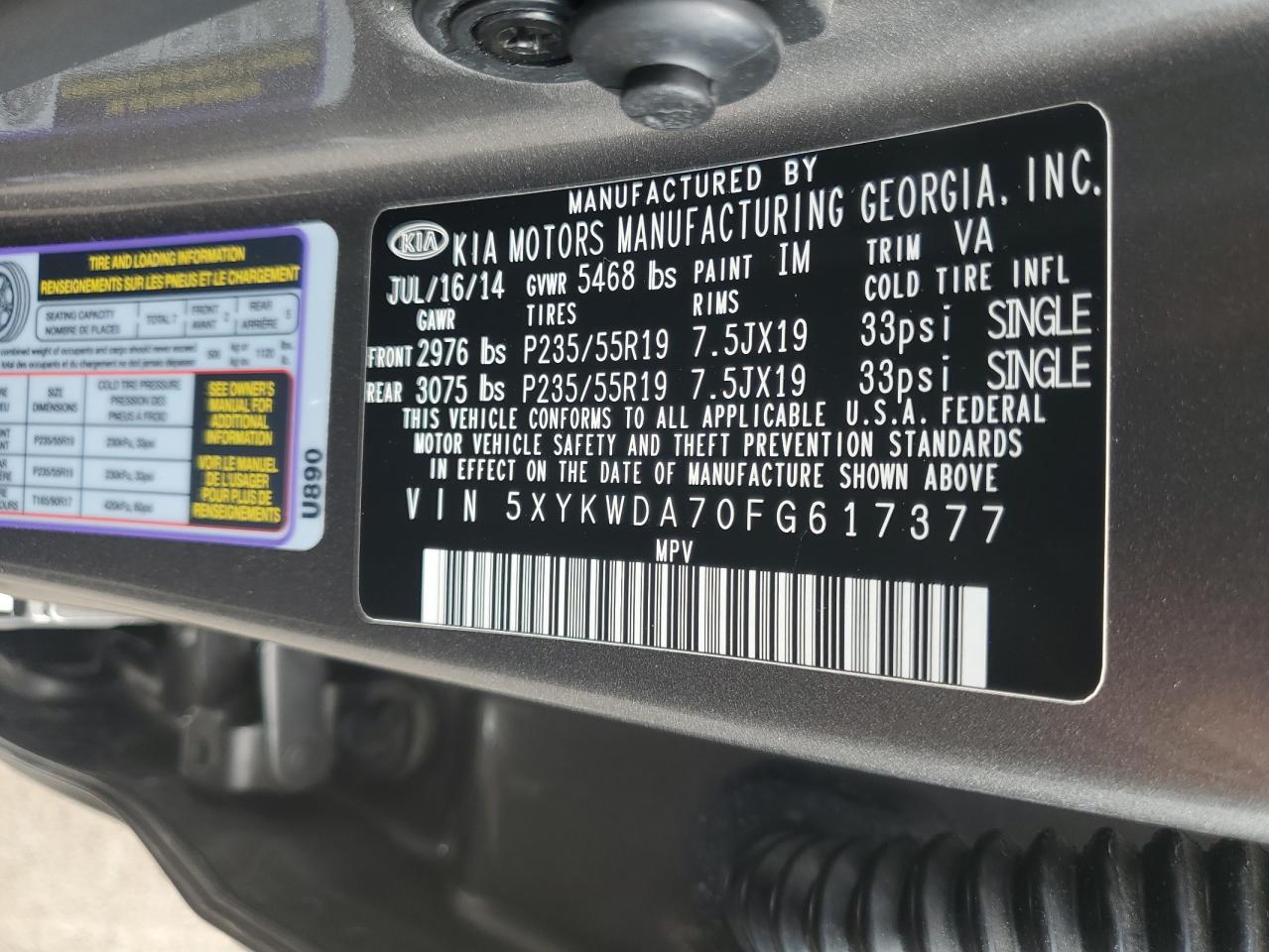 2015 Kia Sorento Sx VIN: 5XYKWDA70FG617377 Lot: 64982915