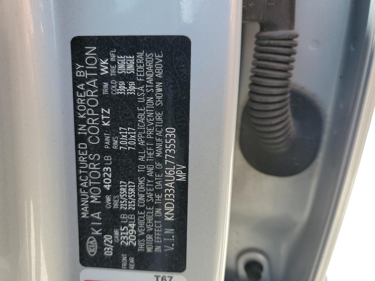 2020 Kia Soul Ex VIN: KNDJ33AU6L7735530 Lot: 61786985