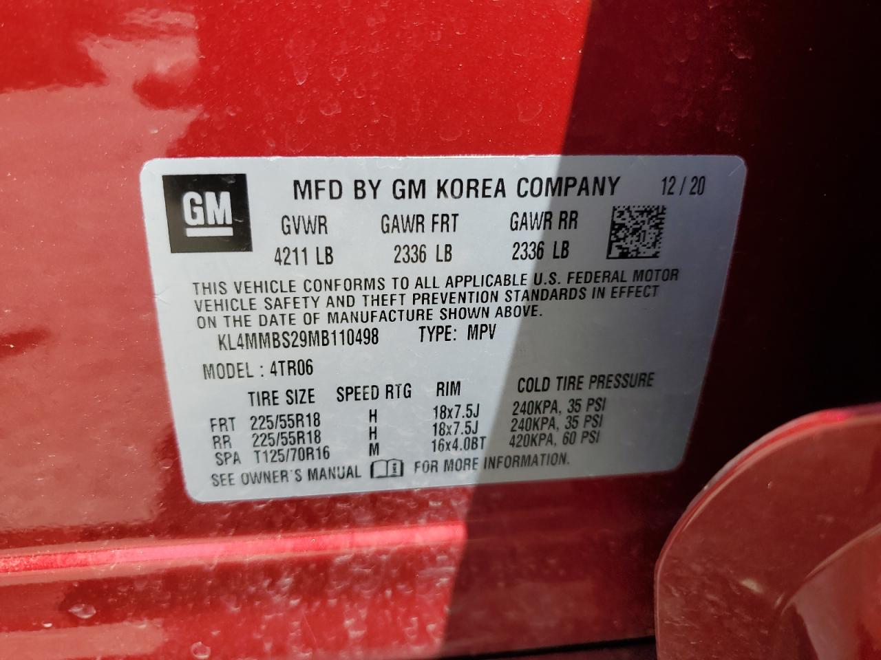kl4mmbs29mb110498 KL4MMBS29MB110498 2021 Buick Encore Gx Preferred
