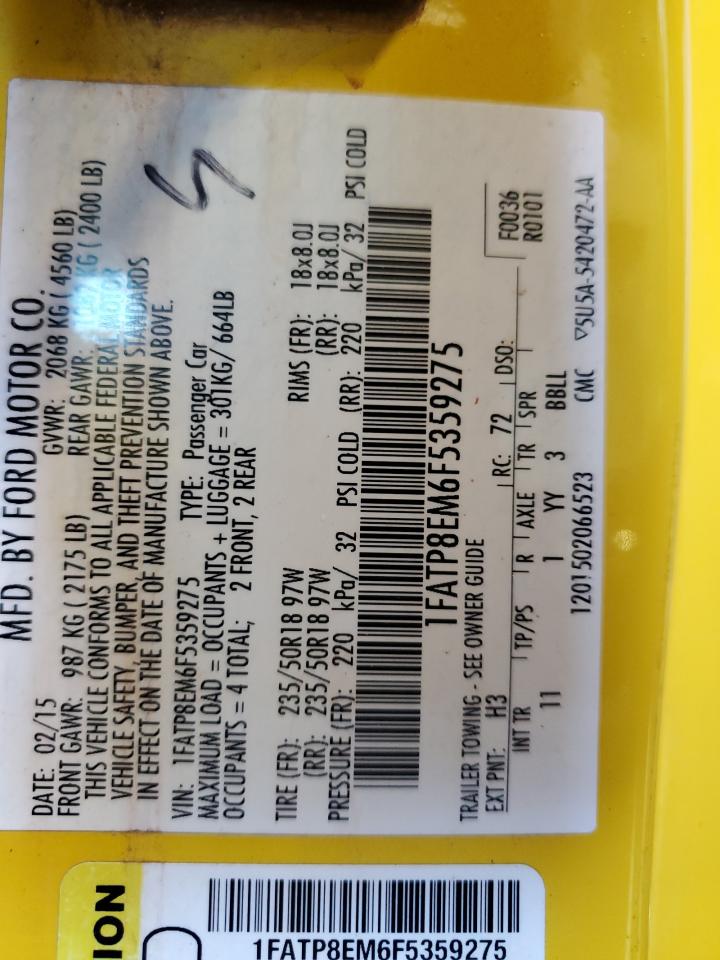 2015 Ford Mustang VIN: 1FATP8EM6F5359275 Lot: 65138125