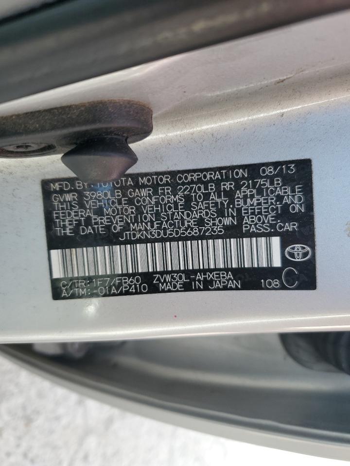 2013 Toyota Prius VIN: JTDKN3DU5D5687235 Lot: 65797165