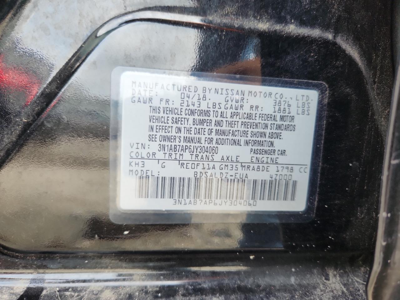 2018 Nissan Sentra S VIN: 3N1AB7AP6JY304060 Lot: 64836035