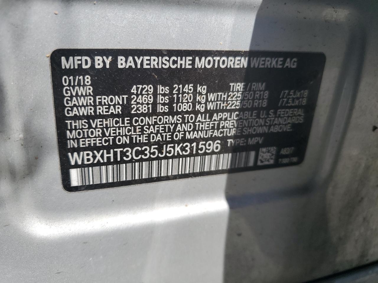 2018 BMW X1 xDrive28I VIN: WBXHT3C35J5K31596 Lot: 63814445