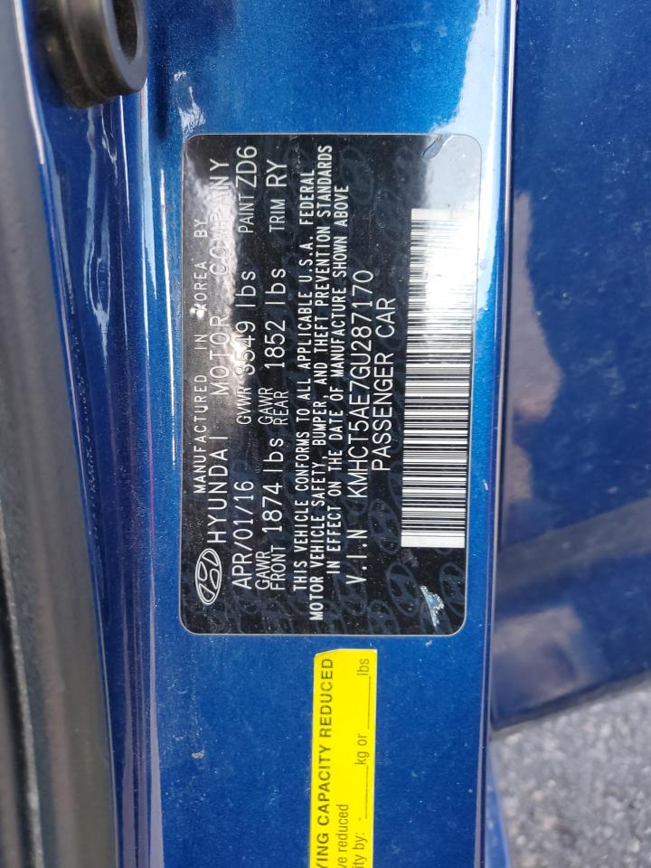 2016 Hyundai Accent Se VIN: KMHCT5AE7GU287170 Lot: 66574965