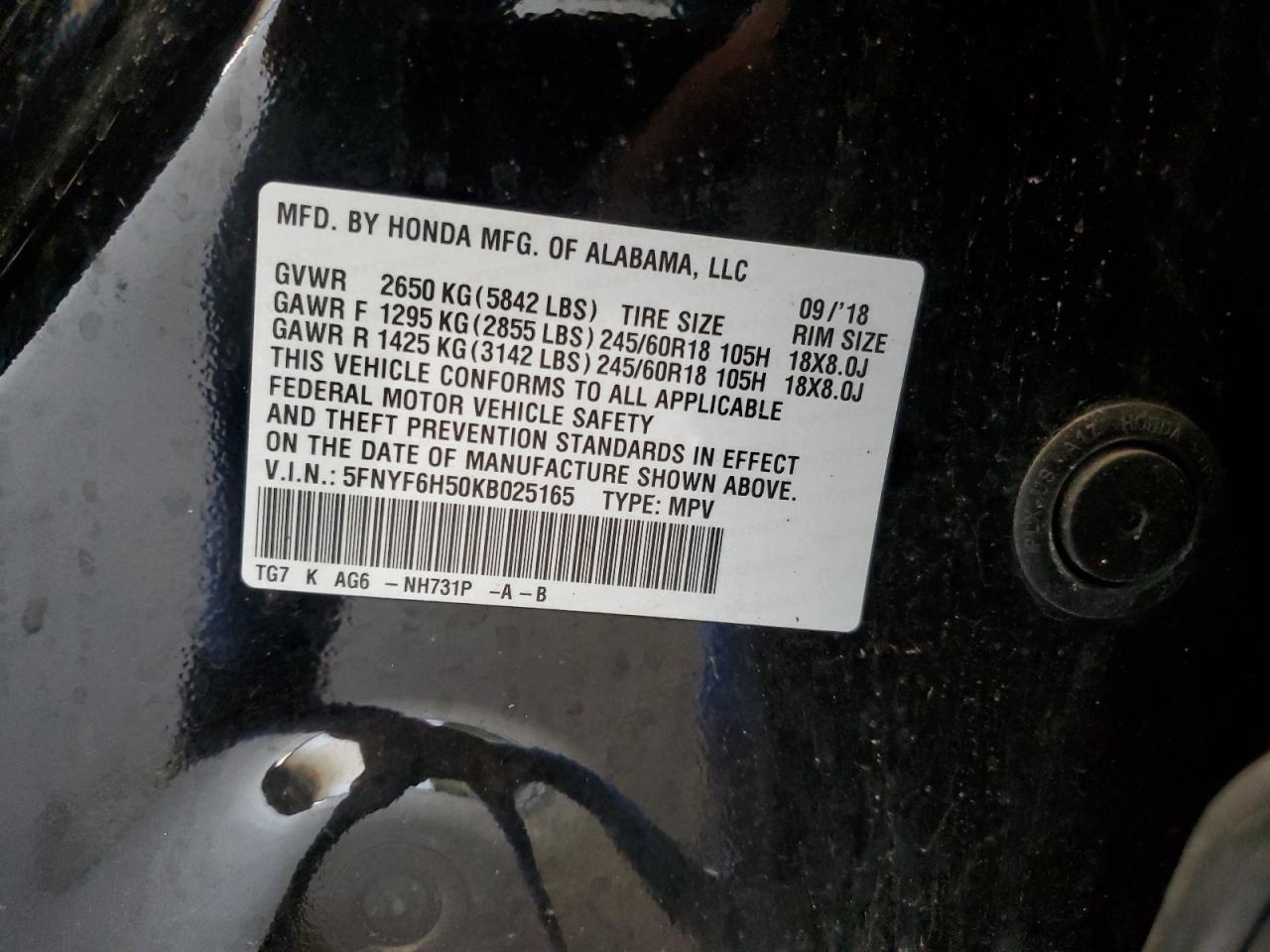 2019 Honda Pilot Exl VIN: 5FNYF6H50KB025165 Lot: 63396825