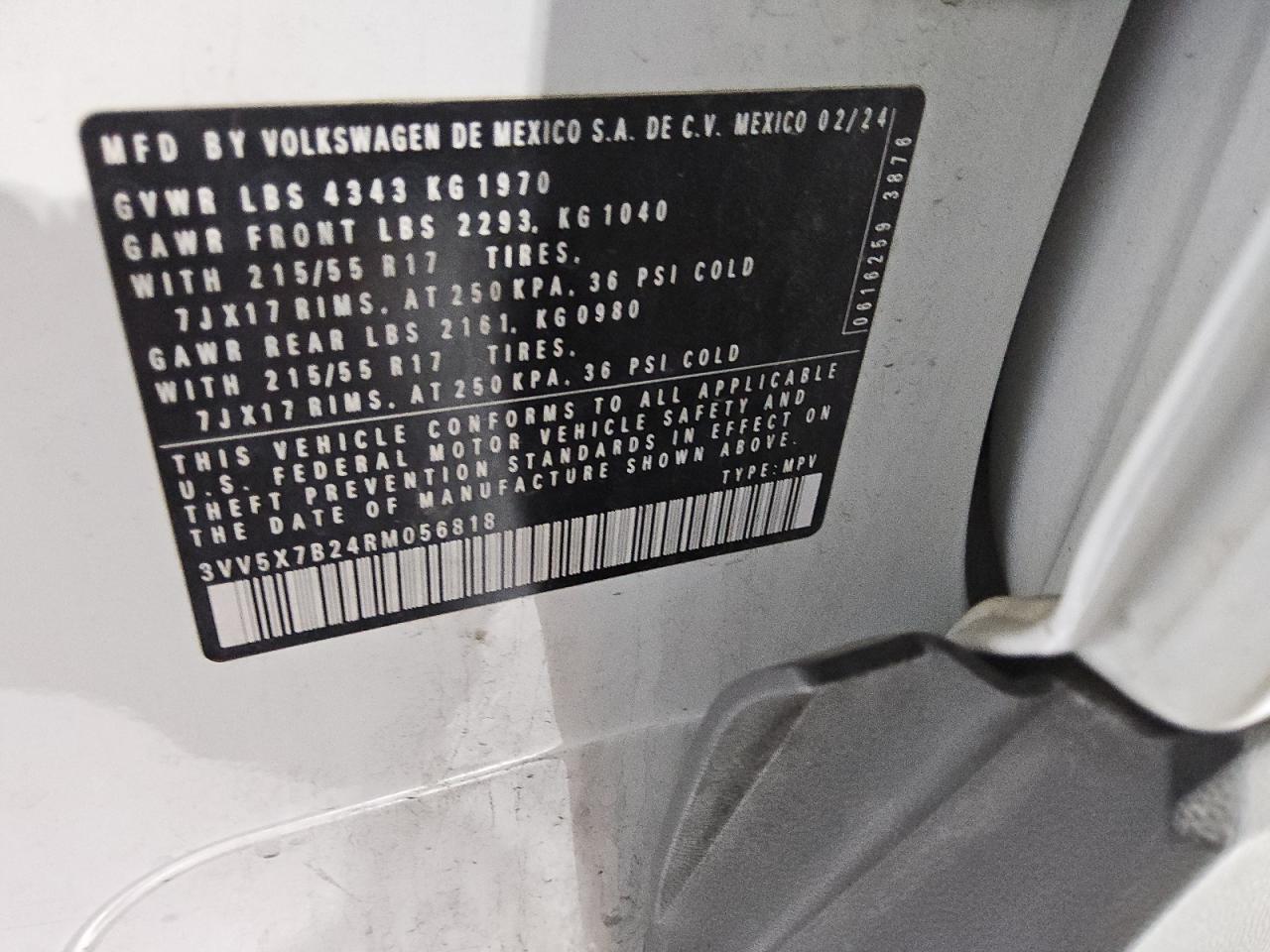 2024 Volkswagen Taos S VIN: 3VV5X7B24RM056818 Lot: 64842325