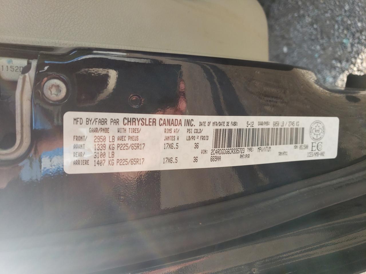 2012 Dodge Grand Caravan Crew VIN: 2C4RDGDG6CR335723 Lot: 64615255