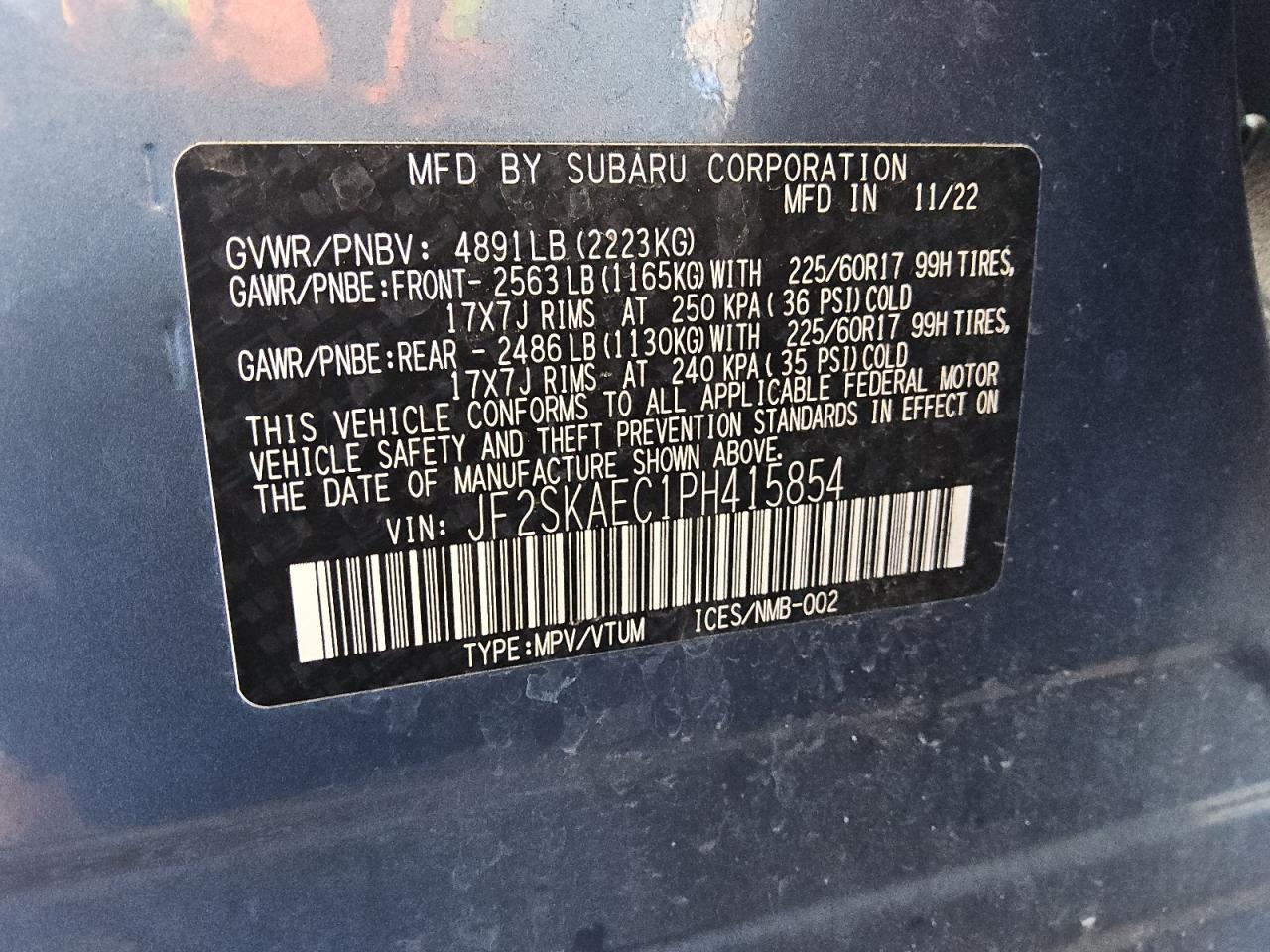 2023 Subaru Forester Premium VIN: JF2SKAEC1PH415854 Lot: 62348795