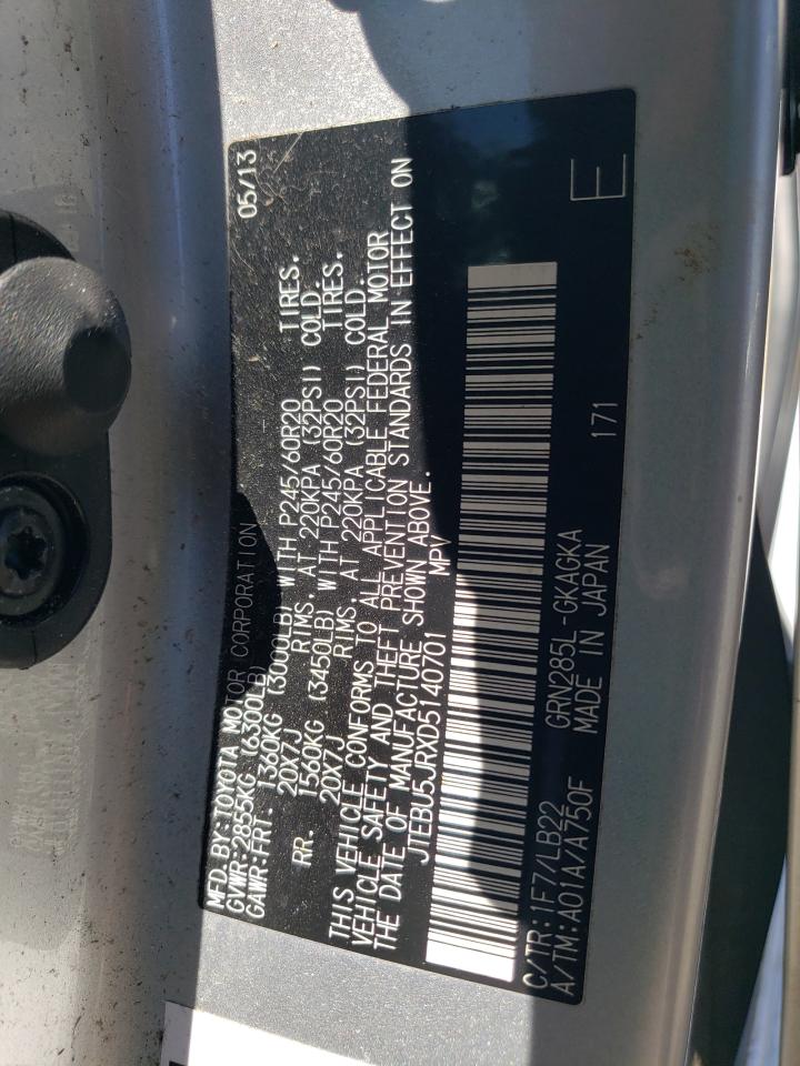 2013 Toyota 4Runner Sr5 VIN: JTEBU5JRXD5140701 Lot: 64296185