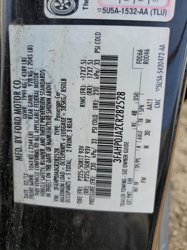 2012 Ford Fusion Sel VIN: 3FAHP0JA2CR282528 Lot: 63537765