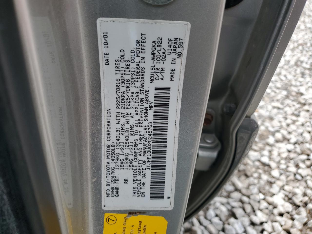 2002 Lexus Rx 300 VIN: JTJHF10U020245763 Lot: 62685305