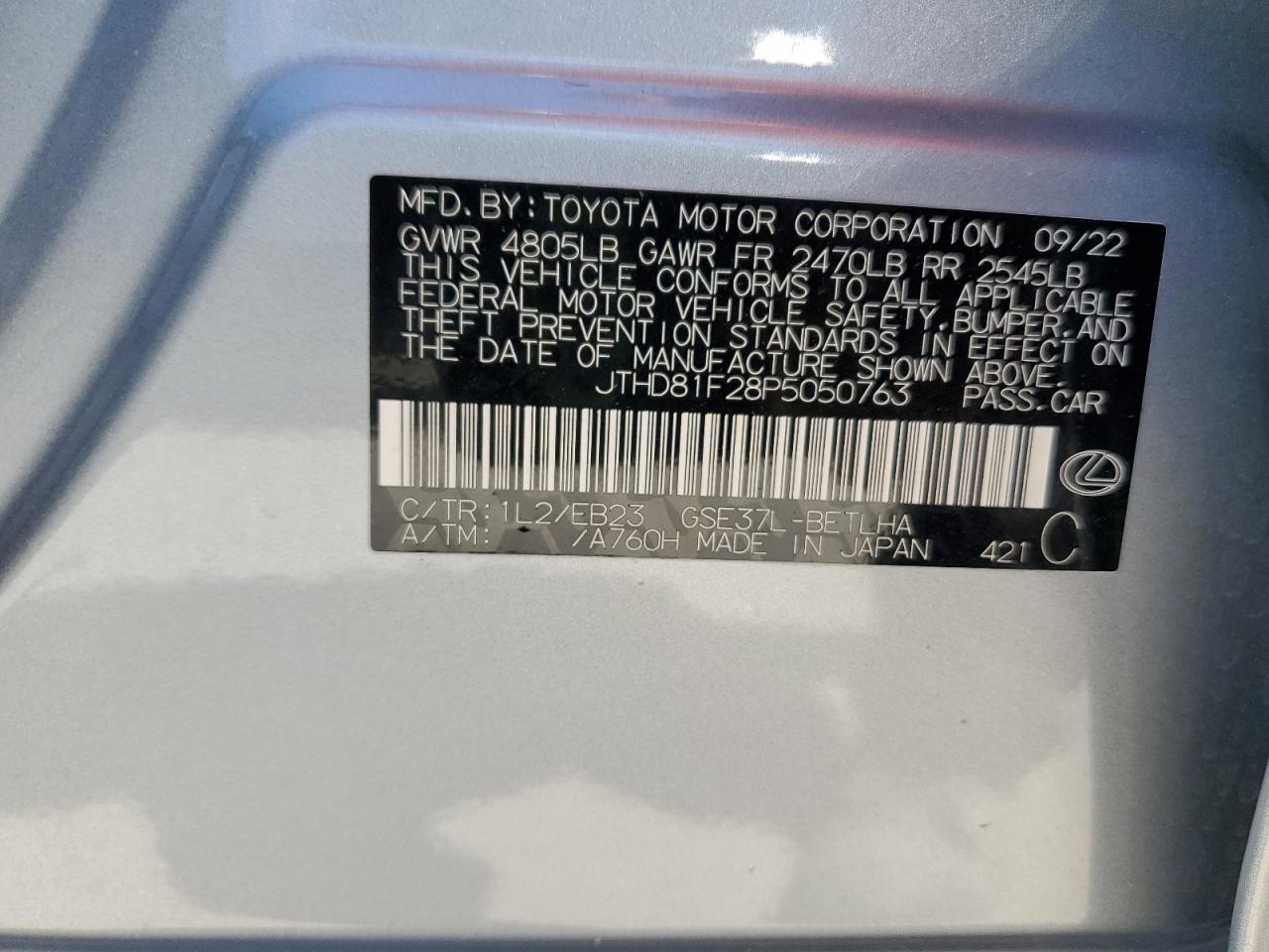 2023 Lexus Is 300 VIN: JTHD81F28P5050763 Lot: 66916125