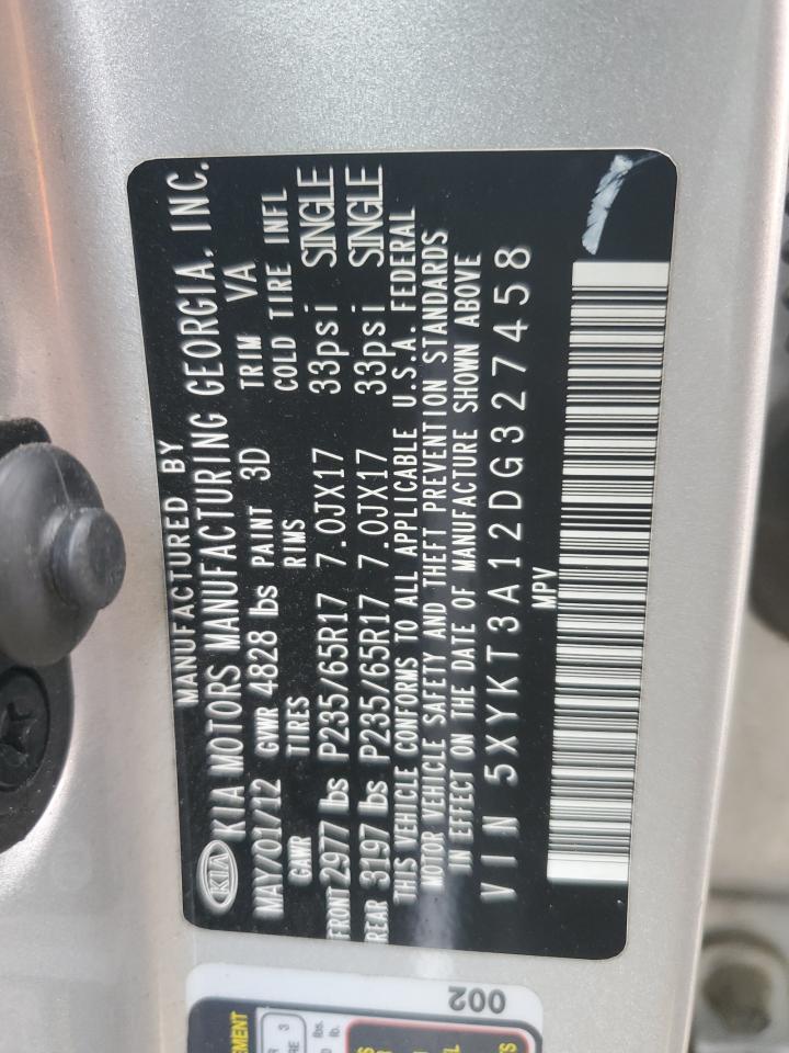 2013 Kia Sorento Lx VIN: 5XYKT3A12DG327458 Lot: 63620505