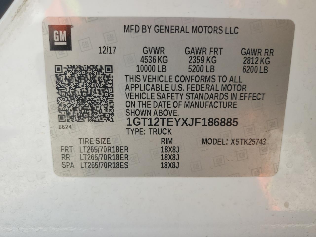 2018 GMC Sierra K2500 Slt VIN: 1GT12TEYXJF186885 Lot: 64324265