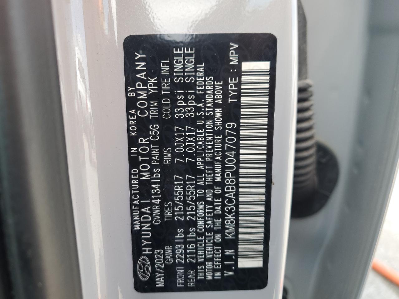 2023 Hyundai Kona Sel VIN: KM8K3CAB8PU047079 Lot: 65399895