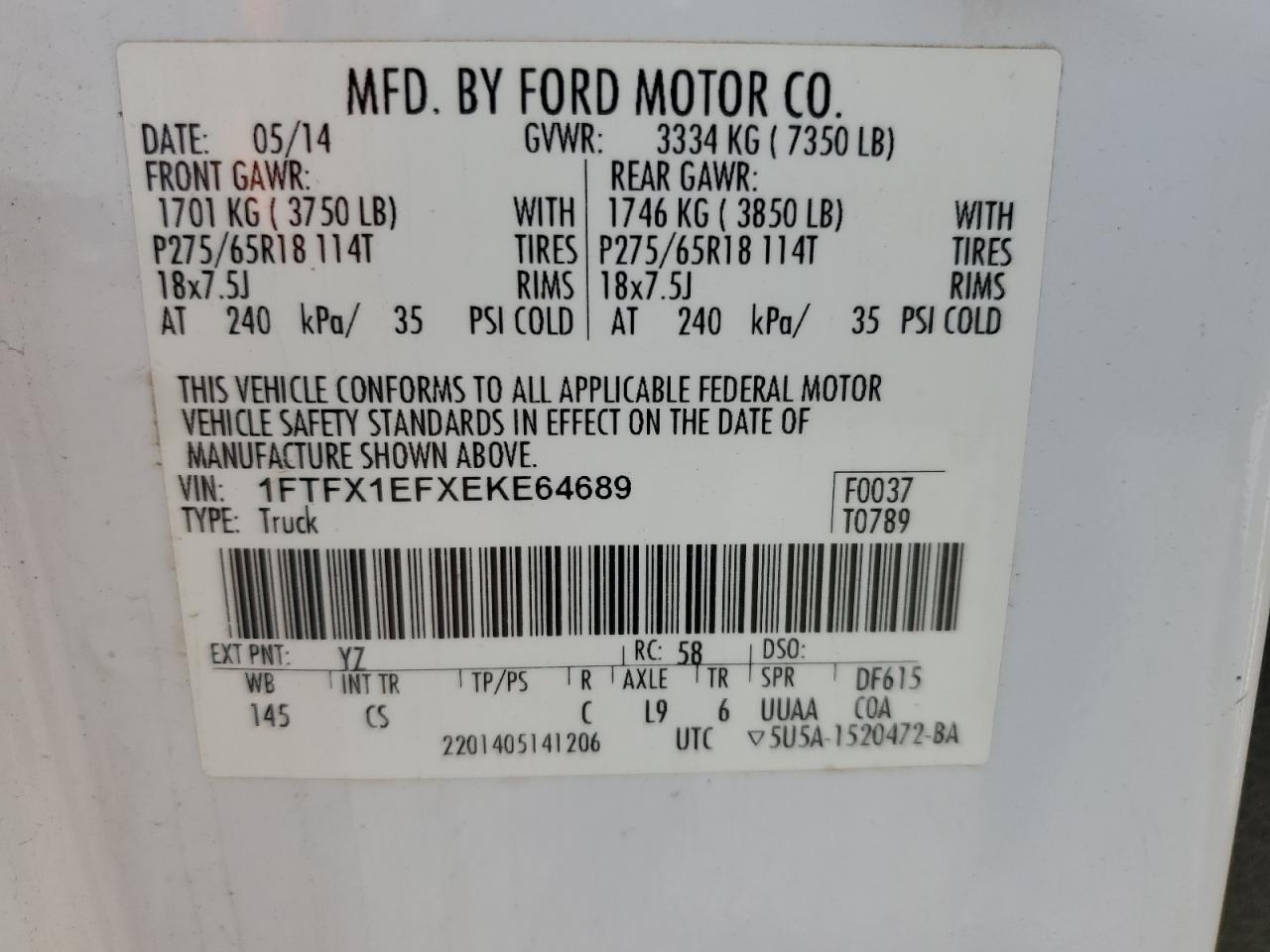 2014 Ford F150 Super Cab VIN: 1FTFX1EFXEKE64689 Lot: 64922635