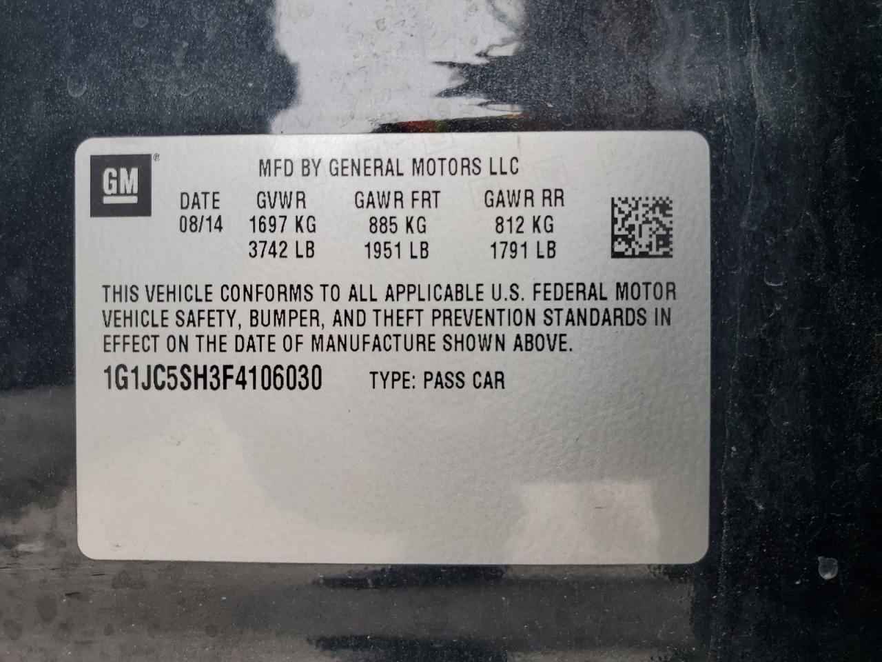 2015 Chevrolet Sonic Lt VIN: 1G1JC5SH3F4106030 Lot: 63383305