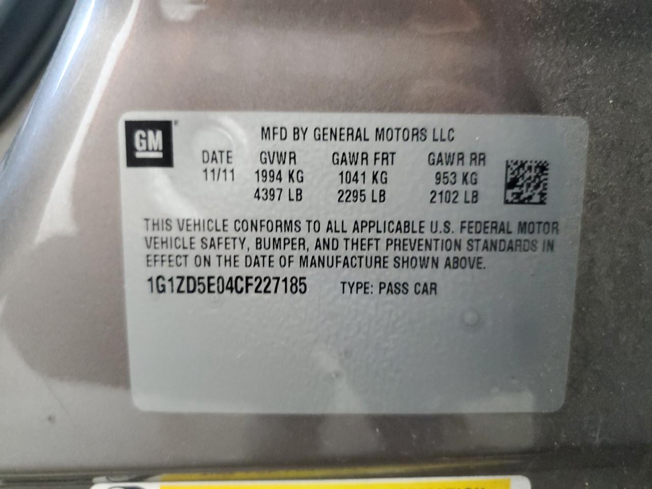 2012 Chevrolet Malibu 2Lt VIN: 1G1ZD5E04CF227185 Lot: 64804095