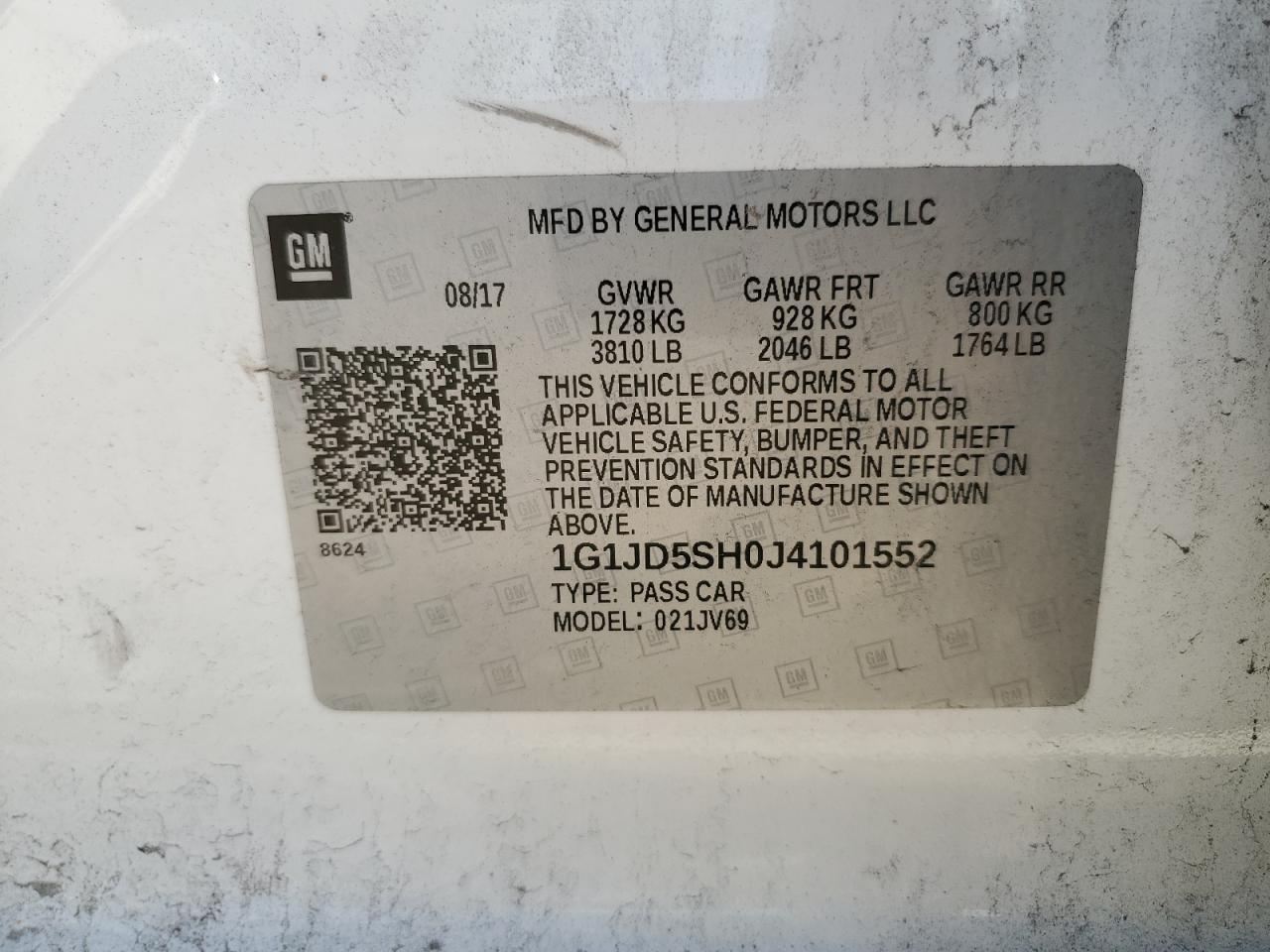 2018 Chevrolet Sonic Lt VIN: 1G1JD5SH0J4101552 Lot: 65833795