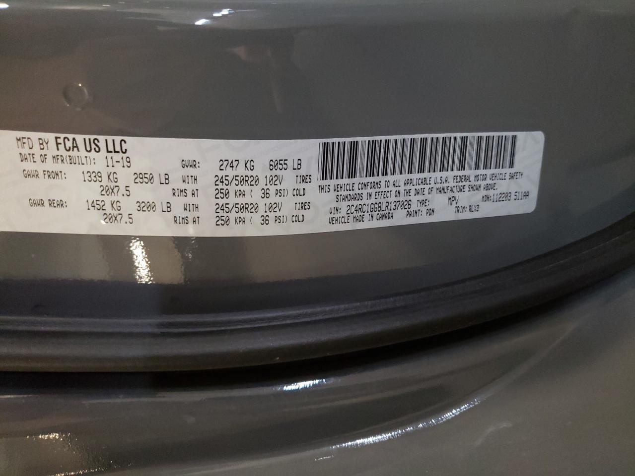 2020 Chrysler Pacifica Limited VIN: 2C4RC1GG8LR137026 Lot: 63214135