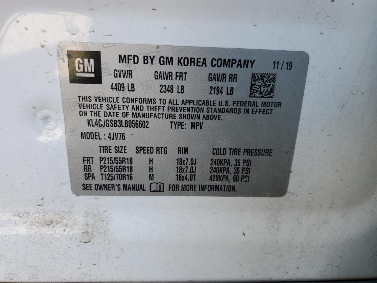 2020 Buick Encore Essence VIN: KL4CJGSB3LB056602 Lot: 64769845