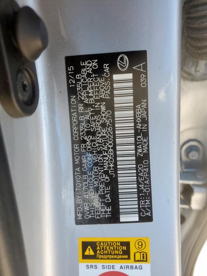 2016 Lexus Ct 200 VIN: JTHKD5BH0G2267570 Lot: 63745685