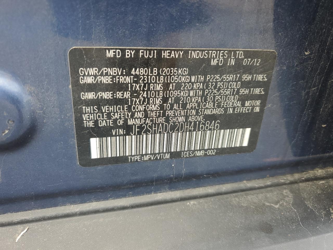 2013 Subaru Forester 2.5X Premium VIN: JF2SHADC2DH416846 Lot: 63089935