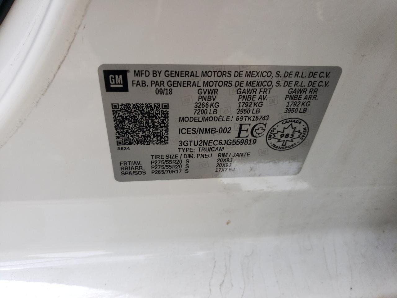 3gtu2nec6jg559819 3GTU2NEC6JG559819 2018 GMC Sierra K1500 Slt