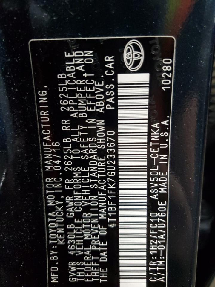 2016 Toyota Camry Le VIN: 4T1BF1FK7GU233670 Lot: 65293015