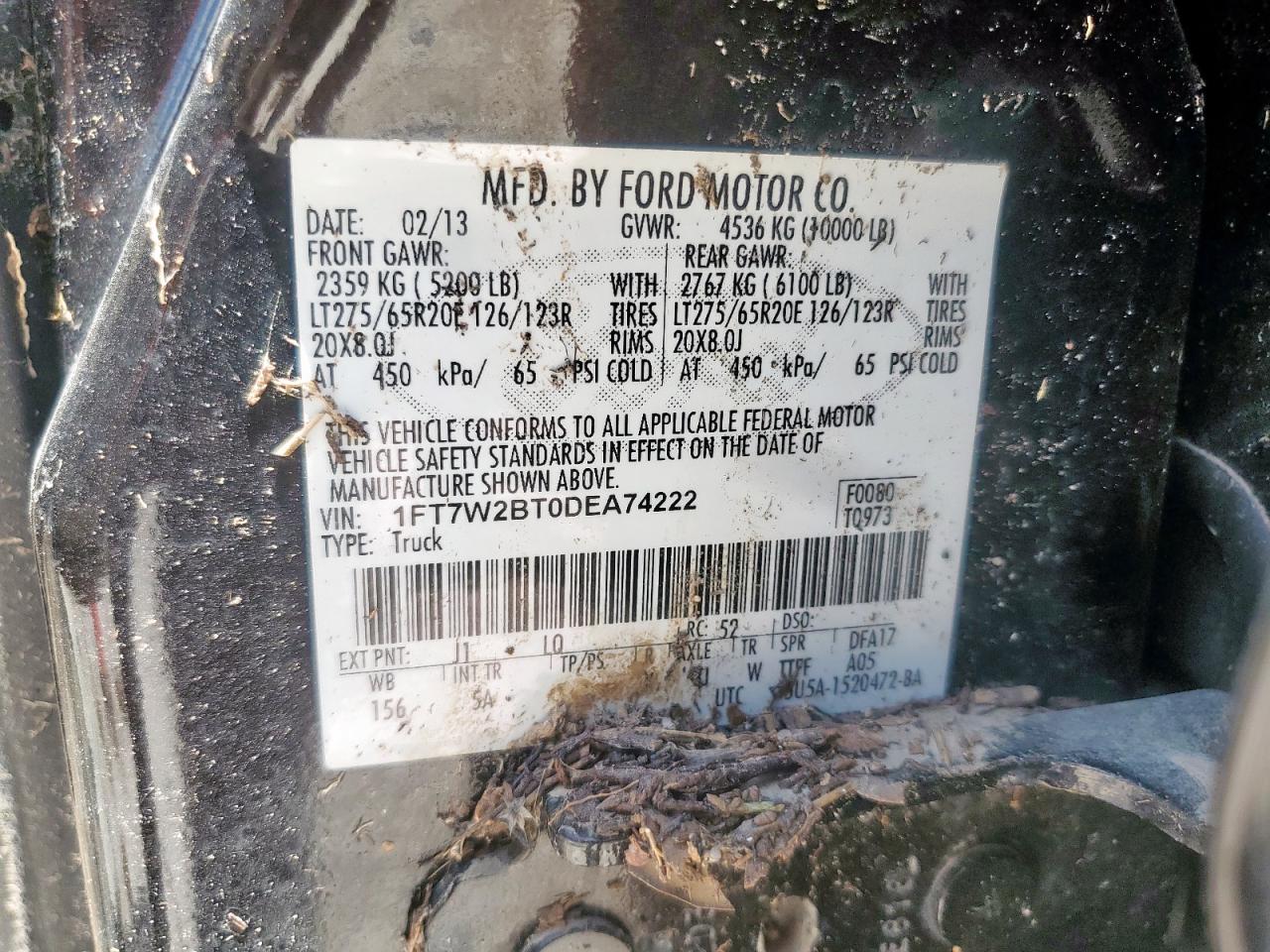 2013 Ford F250 Super Duty VIN: 1FT7W2BT0DEA74222 Lot: 64027225