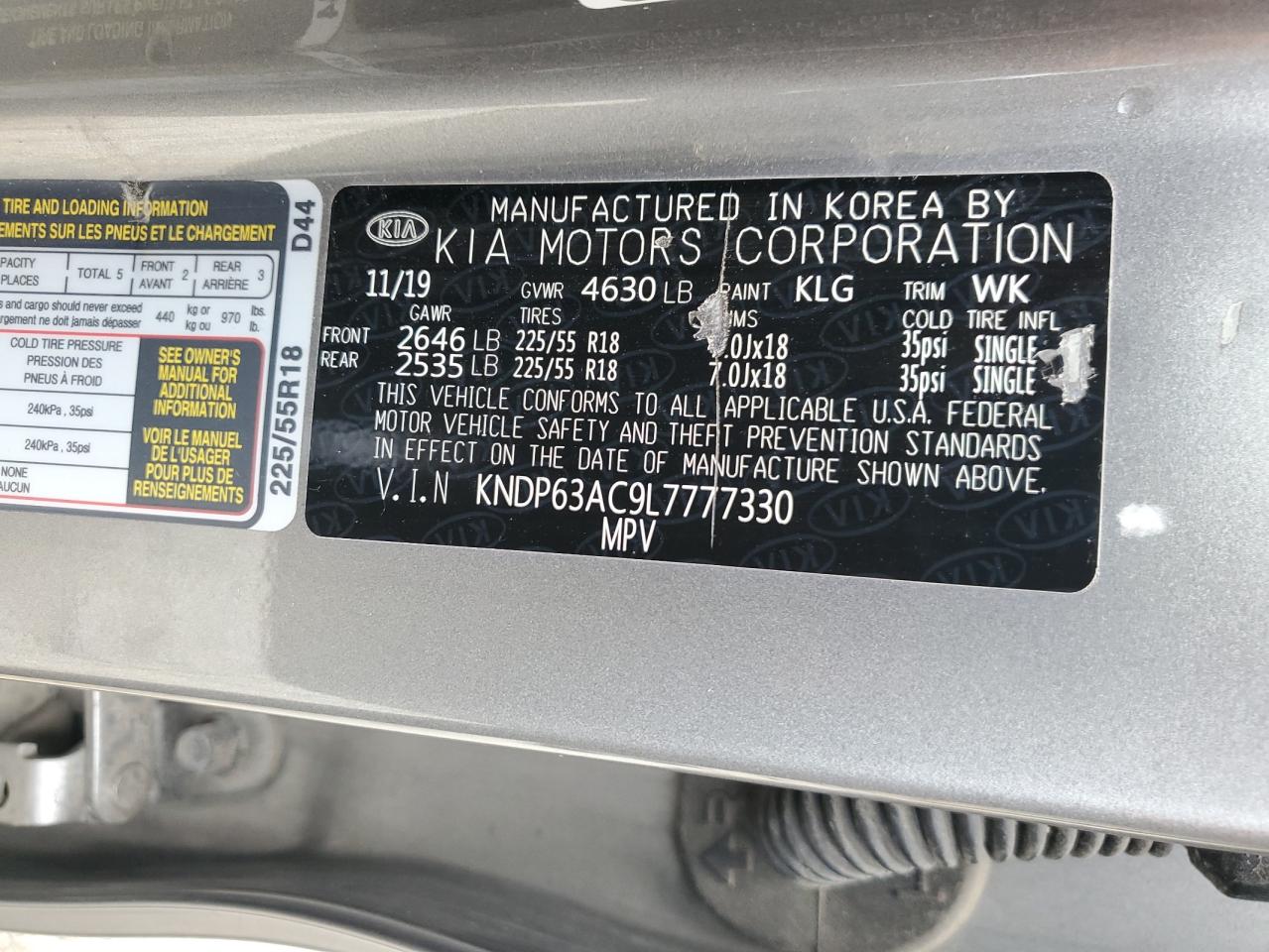 2020 Kia Sportage S VIN: KNDP63AC9L7777330 Lot: 66267815