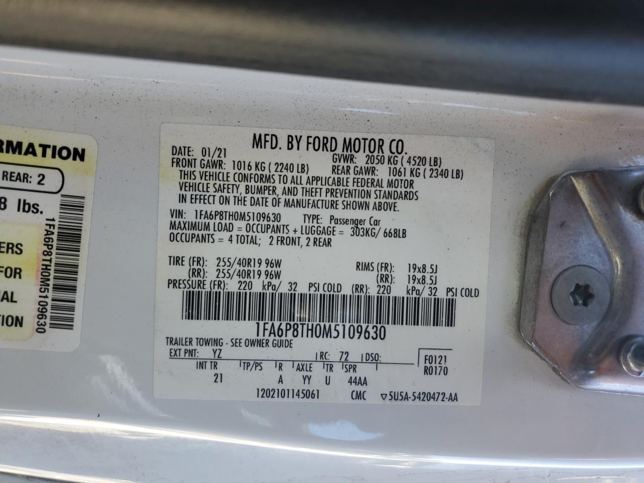 2021 Ford Mustang VIN: 1FA6P8TH0M5109630 Lot: 64322045