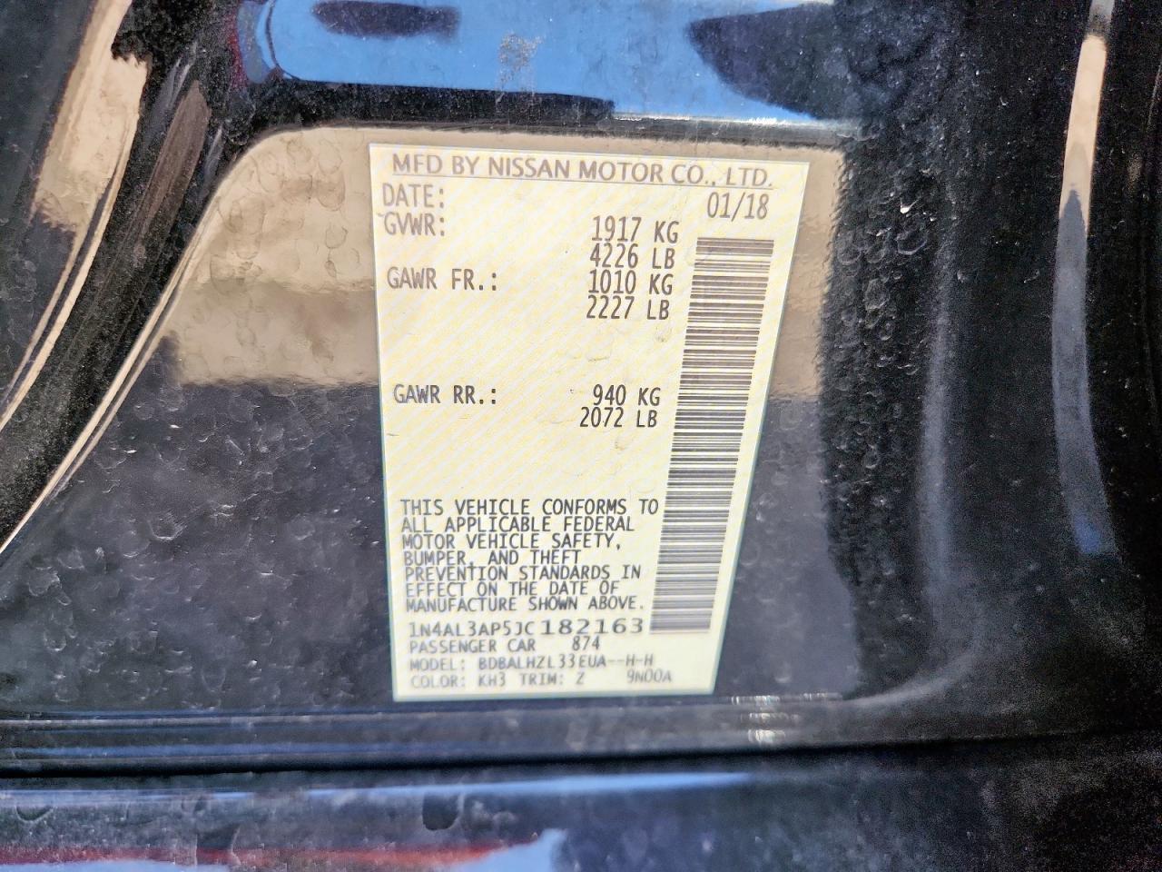 2018 Nissan Altima 2.5 VIN: 1N4AL3AP5JC182163 Lot: 65550285