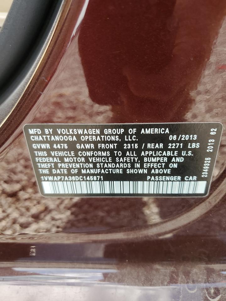 2013 Volkswagen Passat S VIN: 1VWAP7A36DC145871 Lot: 65570575