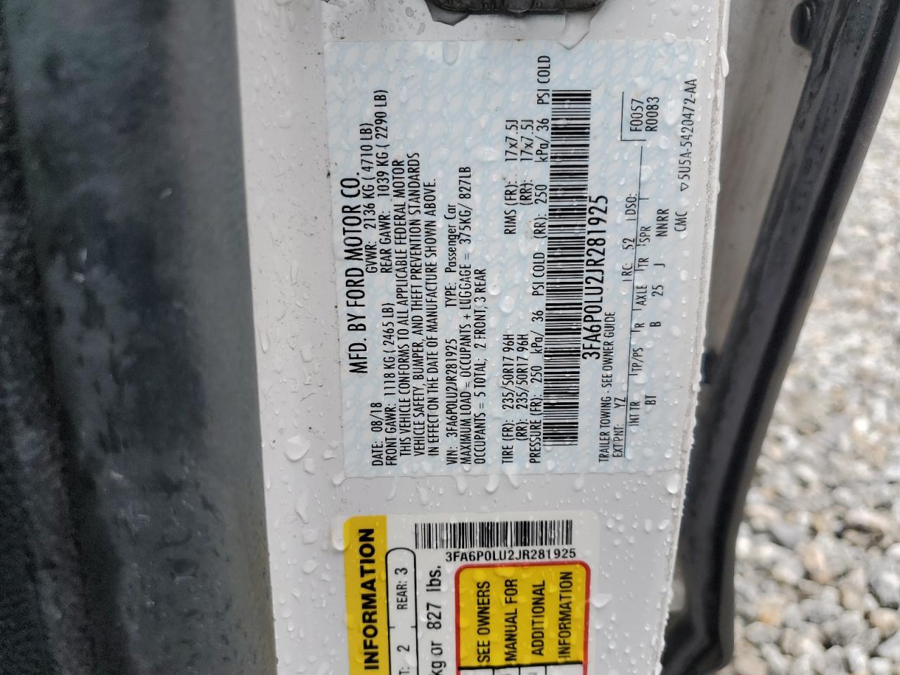 2018 Ford Fusion Se Hybrid VIN: 3FA6P0LU2JR281925 Lot: 55084435