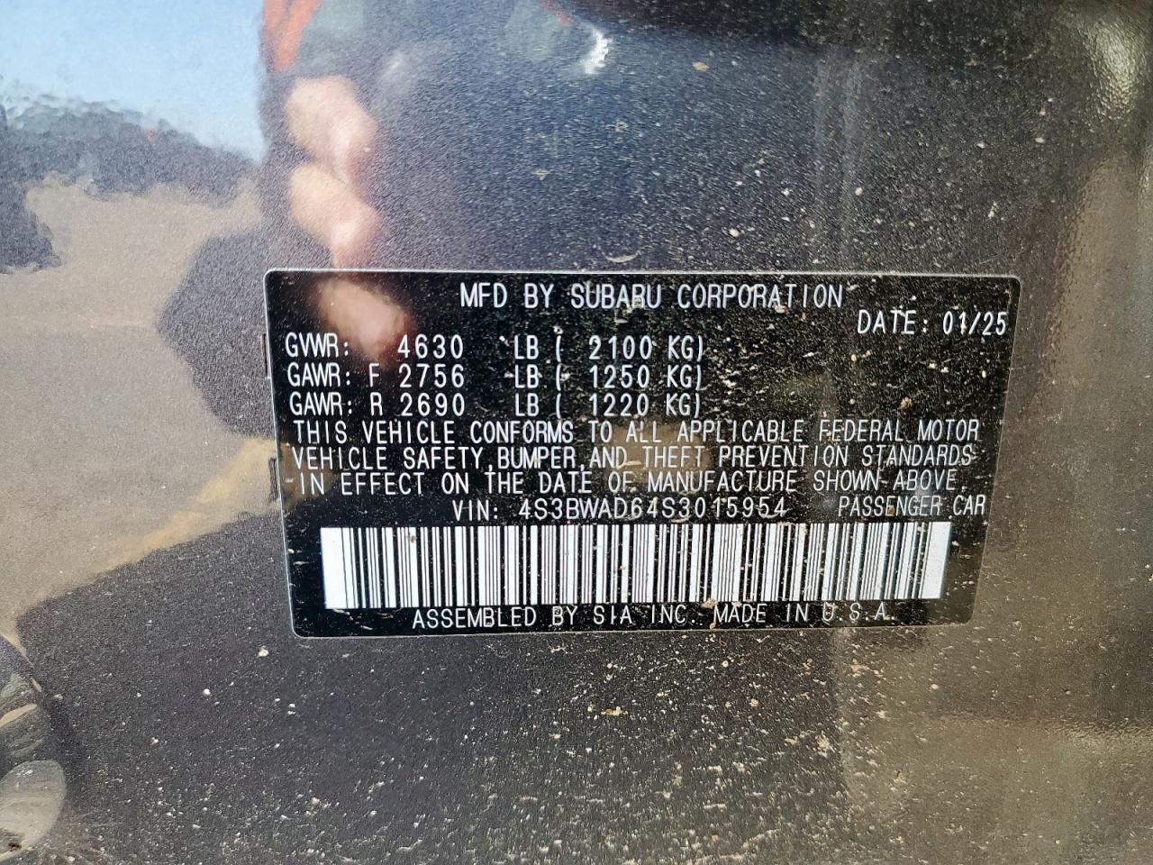 2025 Subaru Legacy Premium VIN: 4S3BWAD64S3015954 Lot: 64769465