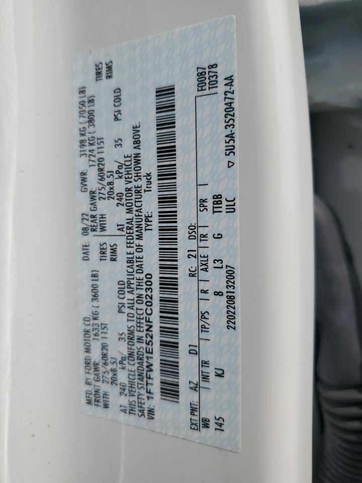 2022 Ford F150 Supercrew VIN: 1FTFW1E52NFC02300 Lot: 66002315