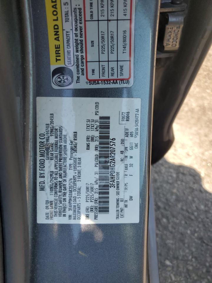 2010 Ford Fusion Se VIN: 3FAHP0HG2AR207576 Lot: 66328855