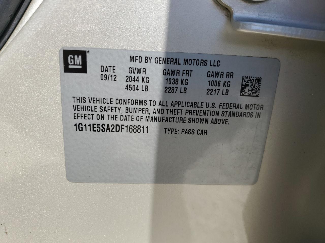 2013 Chevrolet Malibu 2Lt VIN: 1G11E5SA2DF168811 Lot: 63870235