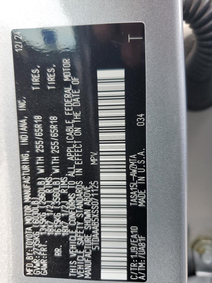 2025 Toyota Grand Highlander Le VIN: 5TDAAAB5XSS071125 Lot: 65569225