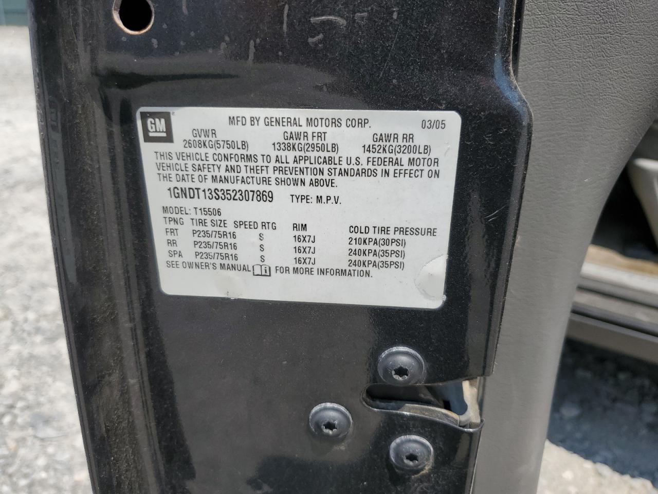 2005 Chevrolet Trailblazer Ls VIN: 1GNDT13S352307869 Lot: 66150935