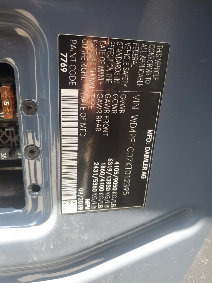 2019 Mercedes-Benz Sprinter 2500/3500 VIN: WD4PF1CD7KT012395 Lot: 64953135