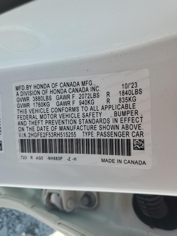 2024 Honda Civic Sport VIN: 2HGFE2F53RH515255 Lot: 65704335