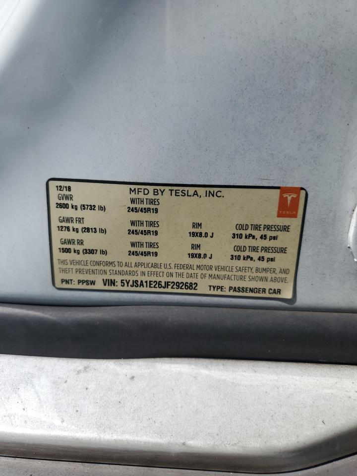 2018 Tesla Model S VIN: 5YJSA1E26JF292682 Lot: 62767065